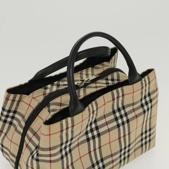 Burberrys Nova Check Blue Label Hand Bag Nylon Beige Auth bs6659 - Picture 6 of 16